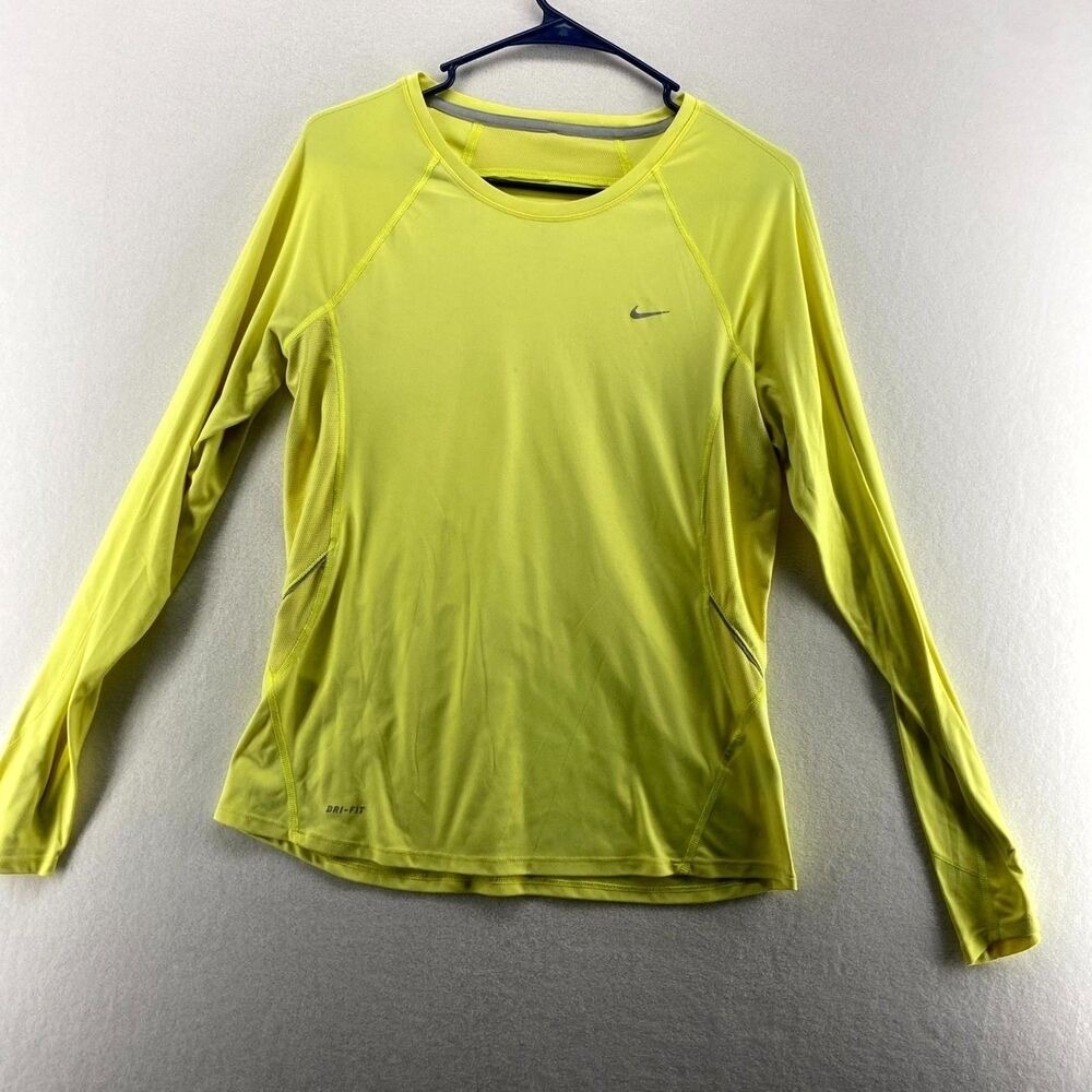 Nike Dri-FIT‎ Shirt Mens Large Neon Yellow Long Sleeve Training Performance Tee